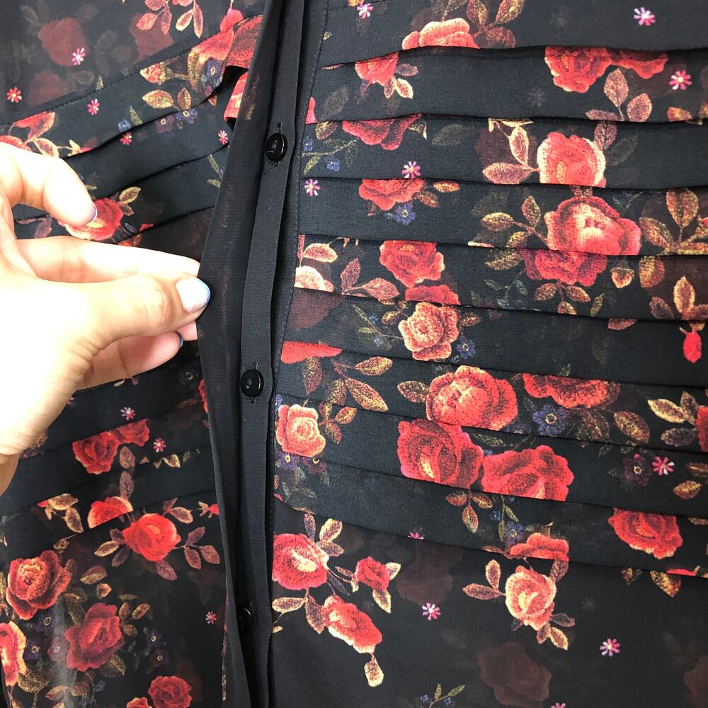 Kooples Romantic Rose Muslin Blouse Black Red Sheer Button Down xs - Picture 5 of 10